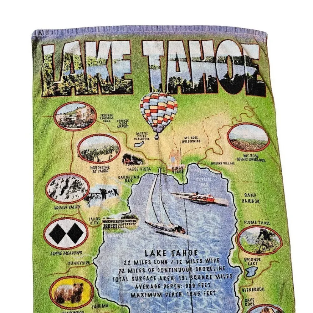 Lake Tahoe Map Beach Towel Travel Destination Tourist Tourism Vacation